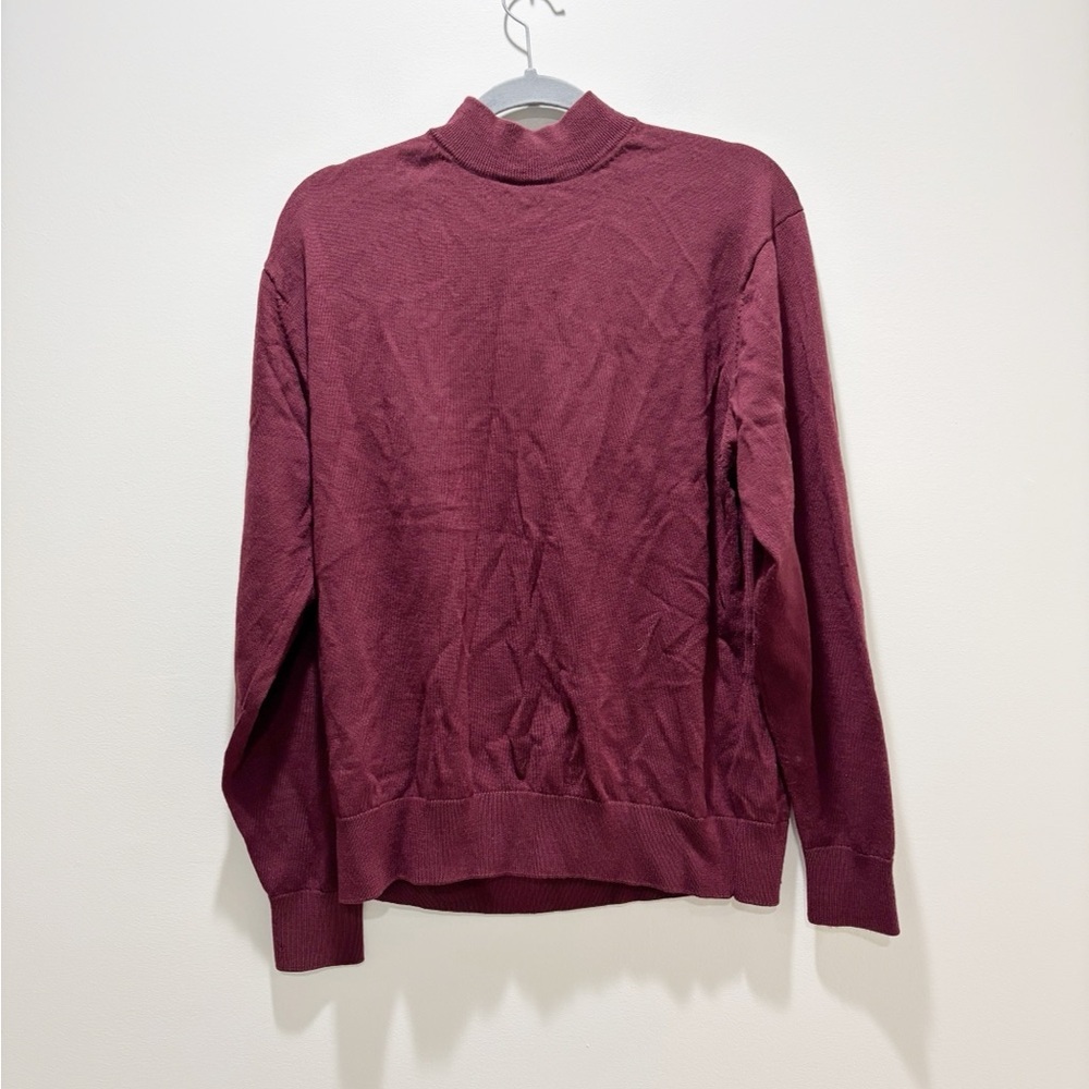 Raffi Men's Deep Red Burgundy Mock Turtleneck Sweater Merino Wool Size Large